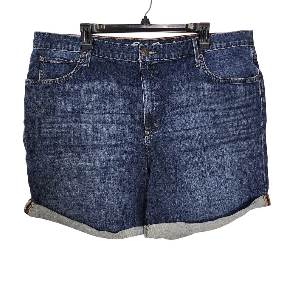 Eddie Bauer Women Shorts 18 Tall Blue Boyfriend Jean Denim Cuffed Cotton Stretch